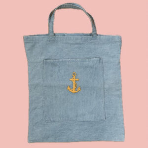Handmade Denim Nautical Tote – Anchor Embroidery Fisherman Core